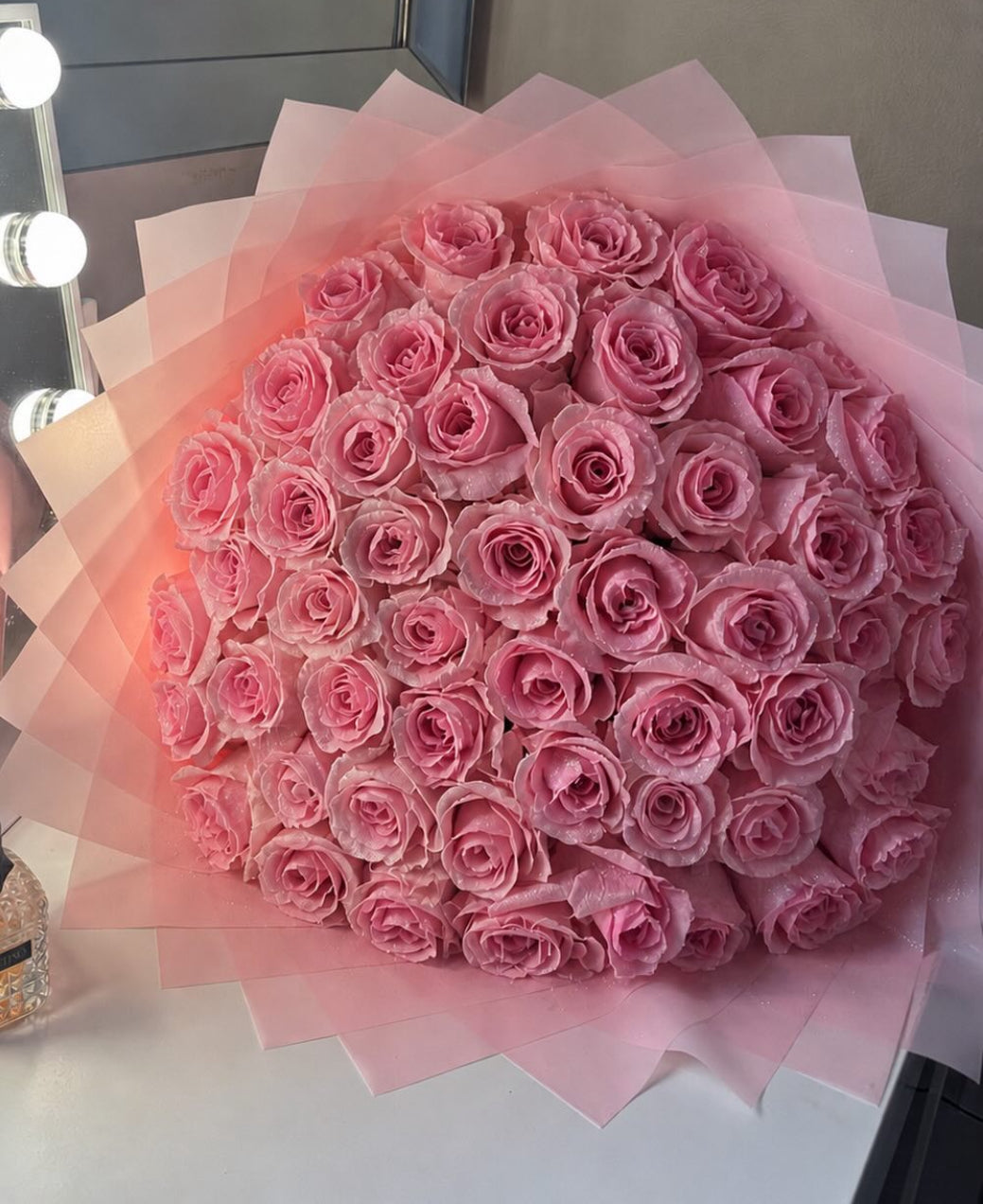 Premium 50 pink roses with pink paper