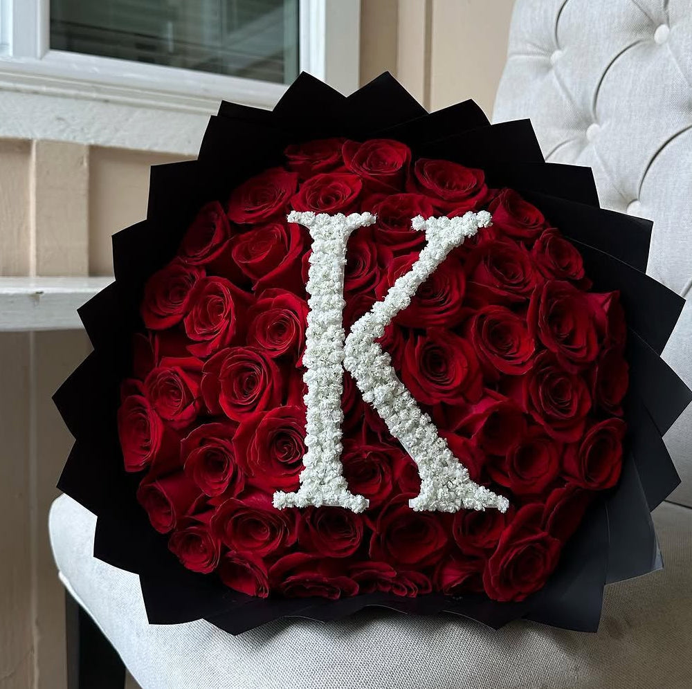 Premium 50 Red Rose Bouquet Wrapped in Black (With Letter)