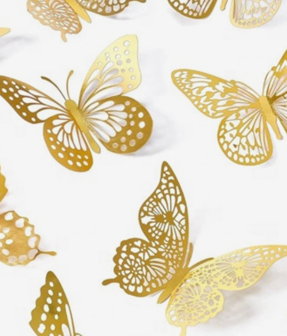 Hot Sale 12pcs 3D Butterfly Wall Decor Sier & Gold Foil Butterfly Decorations for Weddings & Birthday Parties Home Decorations