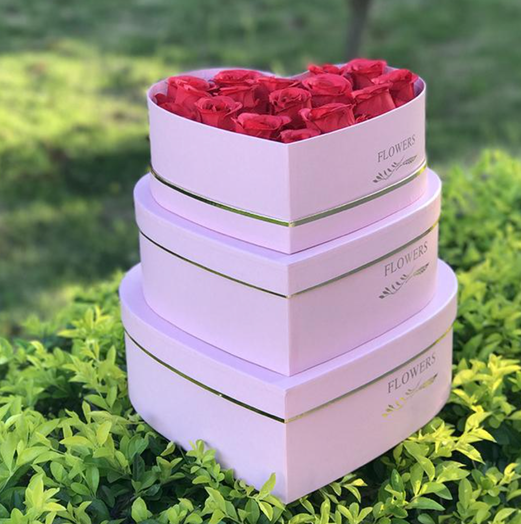 Classical 3pcs/set Heart Shaped Gift Flower Box with Flower Letter Pattern Printed for Flower Shop