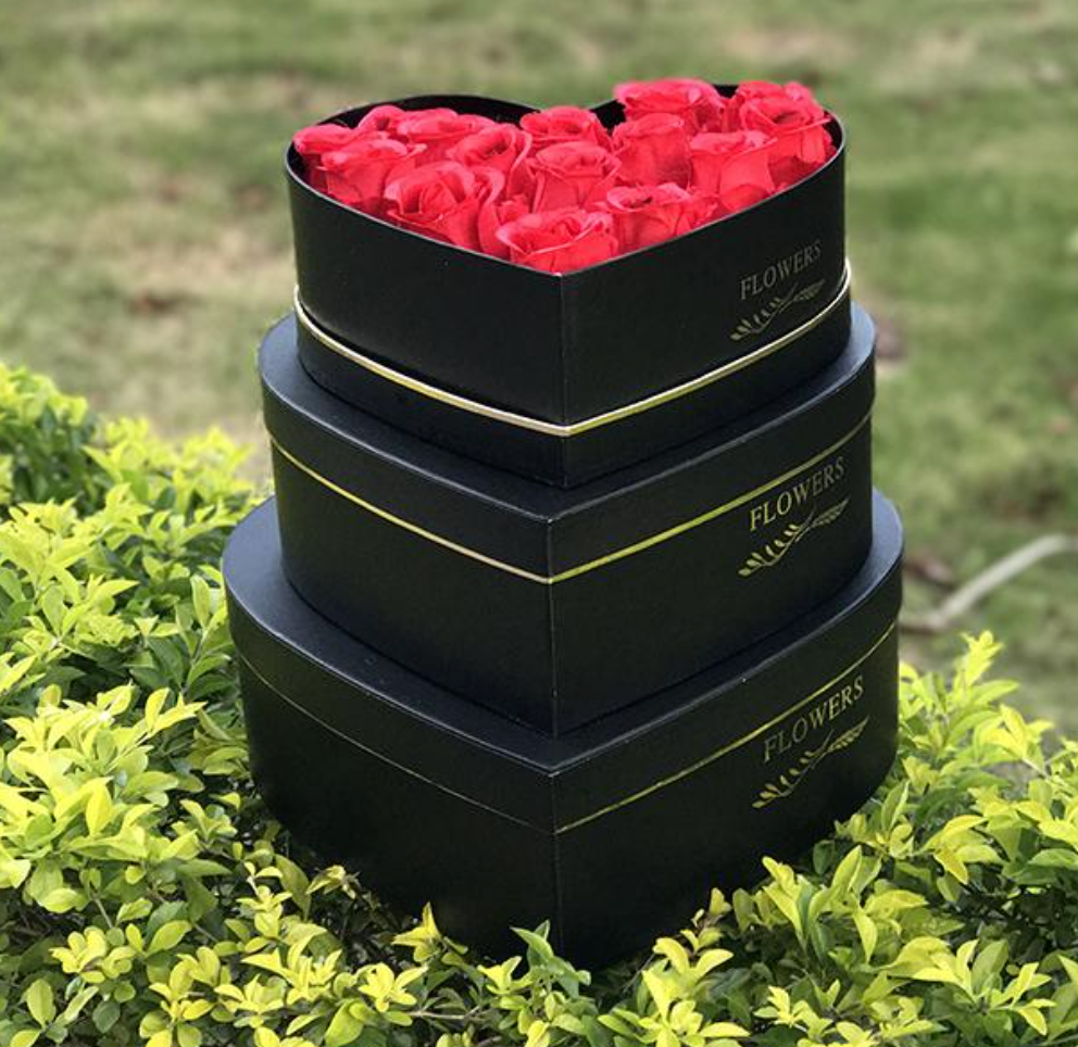 Classical 3pcs/set Heart Shaped Gift Flower Box with Flower Letter Pattern Printed for Flower Shop
