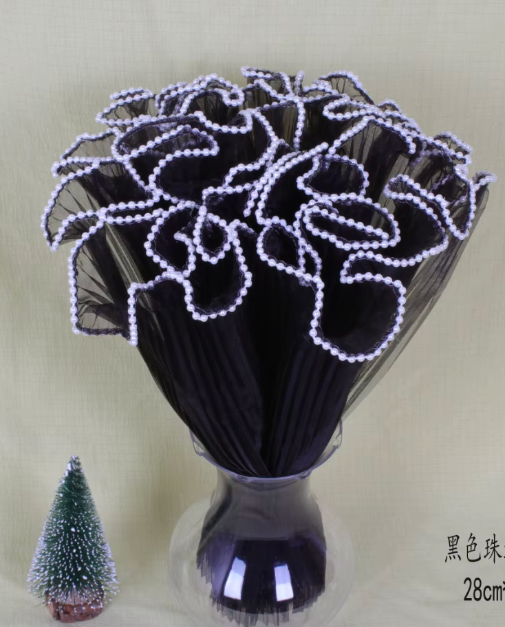 Hot Selling Frilly Bouquet Packaging Mesh Fixed Mesh Waterproof Diy Bouquet with Pearl Gauze